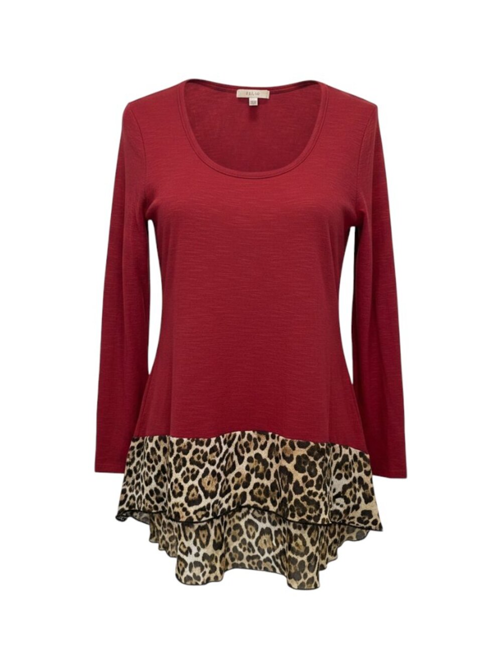 Halo Red Leopard Women's Red Long Sleeve Top with Leopard Trim L